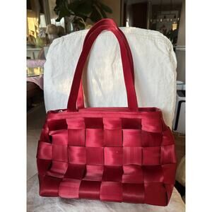 The original Seatbelt Bag Red Tote Purse 2 Handle handbag made in usa 14”